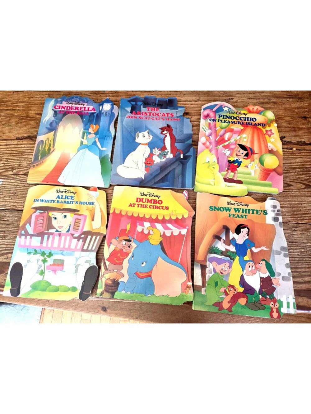VTG 1988 Disney Board Book Set Of 6 Cinderella Dumbo Aristocats Pinocchio Snow